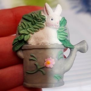 Bunny on Watering Can Pin / Brooch vintage